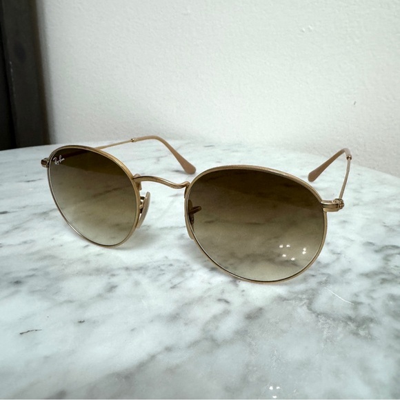 Ray-Ban Gold Metal Round Sunglasses RB3447 112/51 Brown Gradient lenses 50mm - Picture 3 of 15